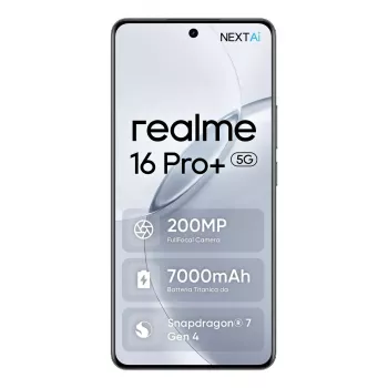 Išmanusis telefonas REALME realme 16 Pro+ — 6.8 colio (17.3 cm) 1280×2800, Snapdragon 7 Gen 4, 12 GB RAM, 512 GB, 200 MP triguba kamera, 7000 mAh, pilka