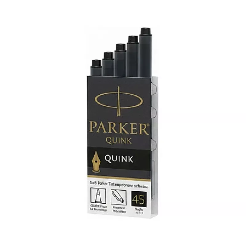 Parker Quink juodos spalvos rašalo kasetės, dėžutė 5 vnt.