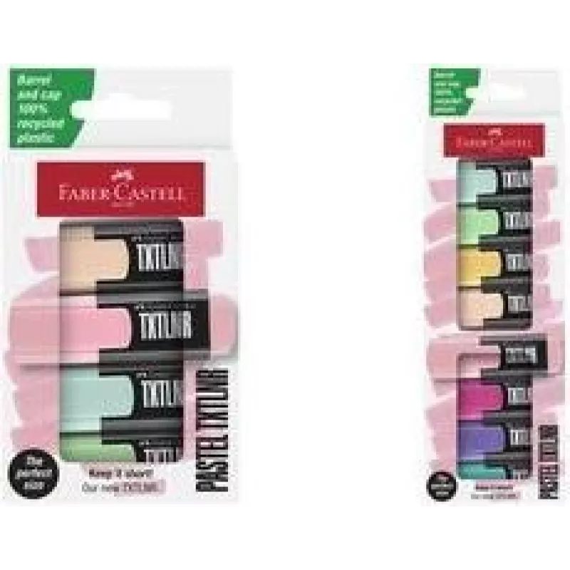 Marker set Faber-Castell 154214 pastel highlighters, 4 pcs — Coral, Green, Light Green, Pink