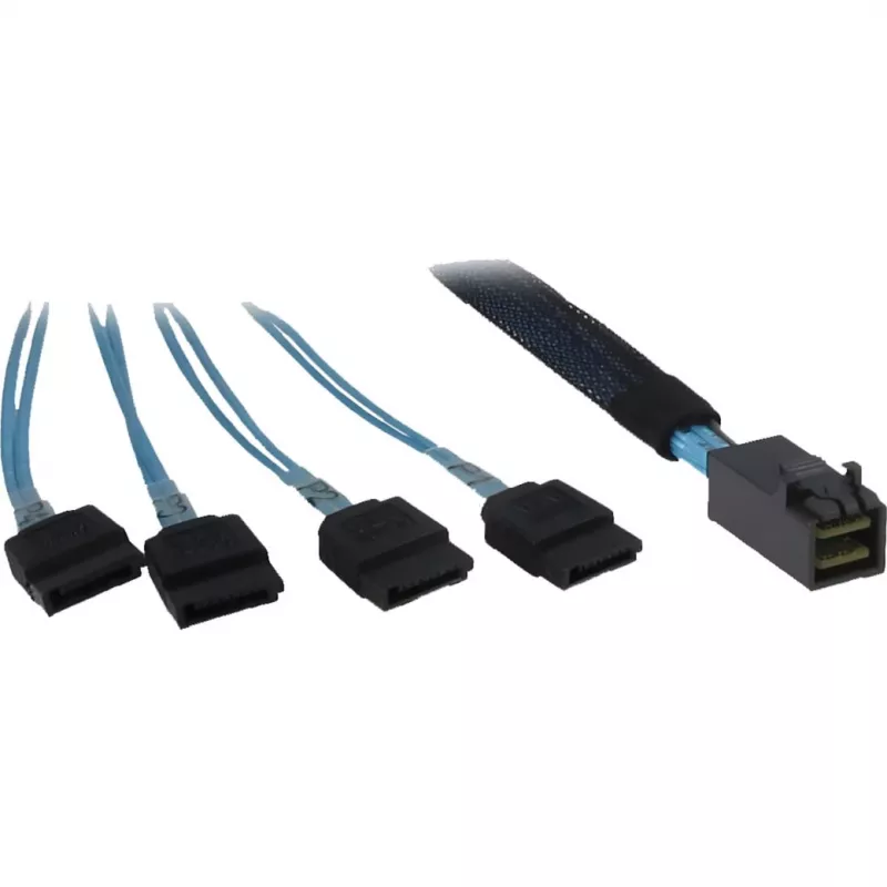 Kabelis INTER-TECH SFF-8643 į 4x SATA/SAS 0,7 m 12 Gbit/s mėlynas