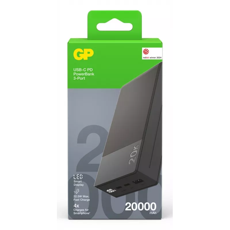 GP Battery GP PowerBank M2+ 20C 20000mAh 2xUSB-C/1xUSB-A juoda LED indikacija (GPPBM20CGYMSR287)