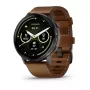 Išmanusis laikrodis GARMIN Venu 4 45 mm (1,4 colio) AMOLED 454×454 px, Wi‑Fi, GPS, 8 GB, juodas korpusas, rudas odinis dirželis