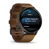 Išmanusis laikrodis GARMIN Venu 4 45 mm (1,4 colio) AMOLED 454×454 px, Wi‑Fi, GPS, 8 GB, juodas korpusas, rudas odinis dirželis