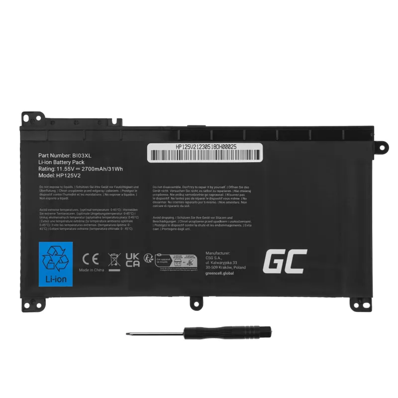 Baterija Green Cell HP125V2, skirta HP Pavilion x360 Stream 14-AX