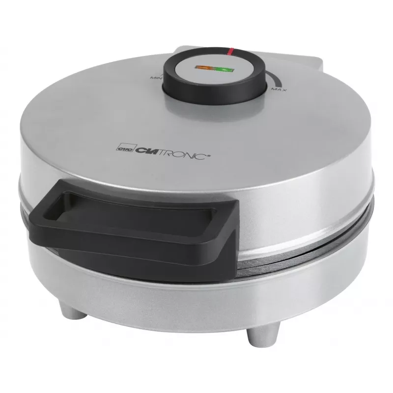 Vaflių keptuvė CLATRONIC HA 3833 — 1 apvalus vaflis, 1200 W, plokštės 20×20 cm, juoda/sidabrinė
