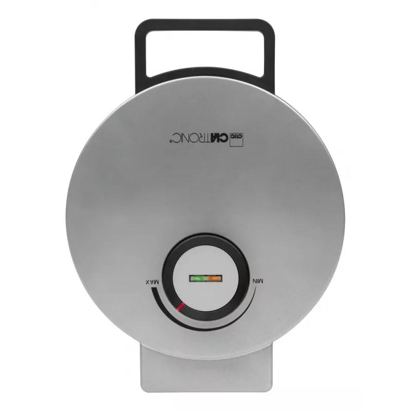 Vaflių keptuvė CLATRONIC HA 3833 — 1 apvalus vaflis, 1200 W, plokštės 20×20 cm, juoda/sidabrinė