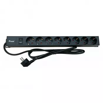 Įmontuojamas maitinimo lizdų blokas EQUIP 19 colių 90° CEE7/7 į 8x Schuko lizdus su jungikliu, aliuminis