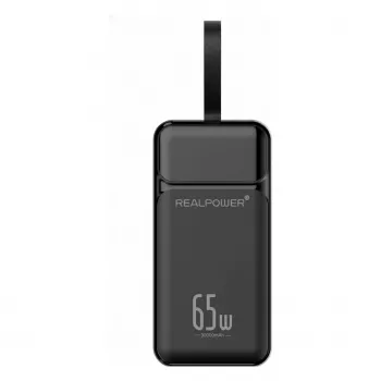 RealPower PB-27000 Pro išorinė baterija 27000 mAh 65W 2x USB-A 2x USB-C juoda
