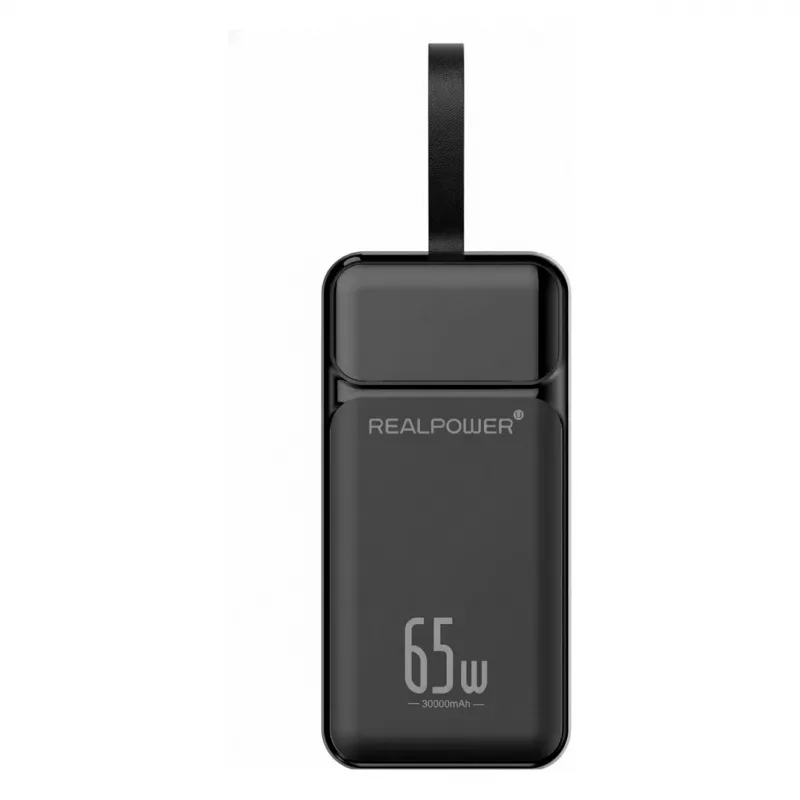 RealPower PB-27000 Pro išorinė baterija 27000 mAh 65W 2x USB-A 2x USB-C juoda