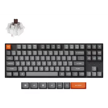 Mechaninė klaviatūra Keychron K8 Max QMK — 80% (87 klavišai), USB + RF belaidis ryšys + Bluetooth, RGB, juoda / pilka