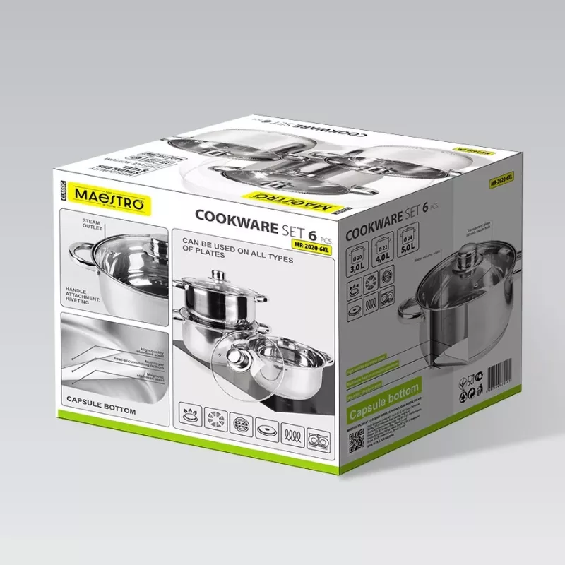 Virtuvės indų rinkinys Maestro MR-2020-6XL — 6 dalių puodų rinkinys