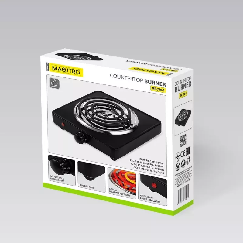 Elektrinė vienos kaitvietės viryklė Maestro MR-770-1 1000W — kompaktiška nešiojama elektrinė kaitlentė