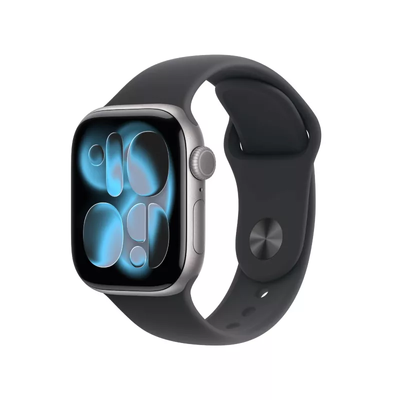 Apple Watch Series 11 GPS 42mm pilkai pilkos spalvos aliuminio korpusas juodas sportinis dirželis S/M