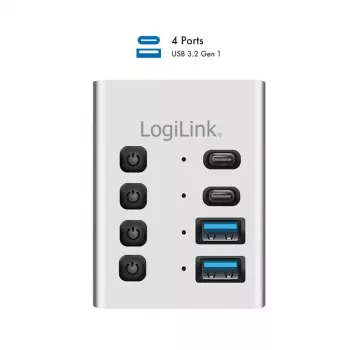 Hub USB3.2 Gen1, 4 prievadai, USB-A/C, įjungimo/išjungimo jungiklis