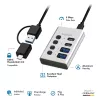 Hub USB3.2 Gen1, 4 prievadai, USB-A/C, įjungimo/išjungimo jungiklis