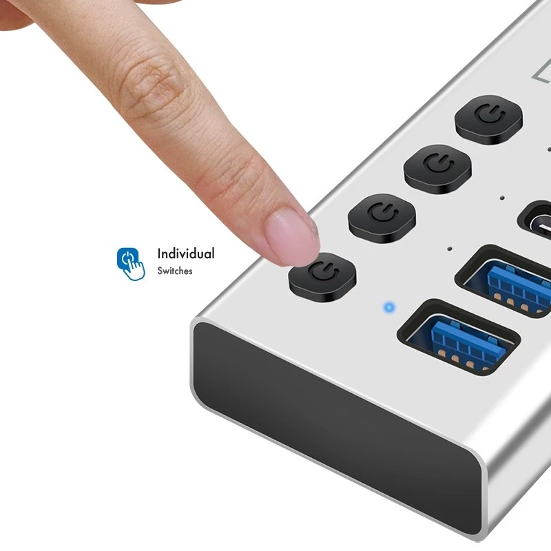 Hub USB3.2 Gen1, 4 prievadai, USB-A/C, įjungimo/išjungimo jungiklis
