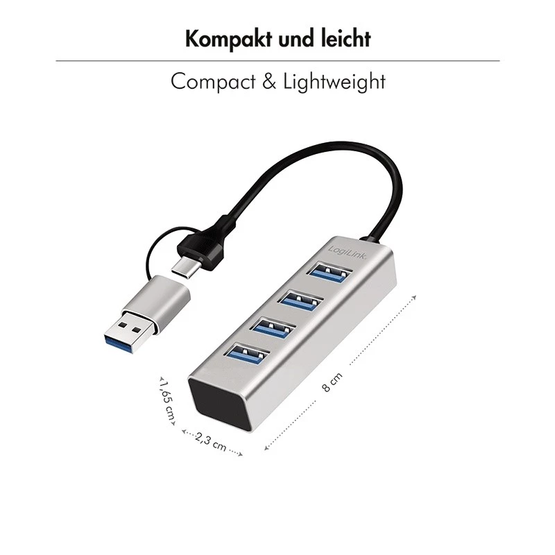 USB 3.0 šakotuvas, 4 prievadai USB-A, 5 Gbit/s