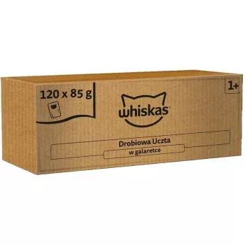Šlapio kačių maisto maišeliai Whiskas Drobiowa Uczta želė 120 x 85 g (daugiapakė)