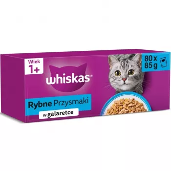 Whiskas šlapio kačių maisto pakeliai Rybne przysmaki w galaretce 80 x 85 g — žuvis drebučiuose