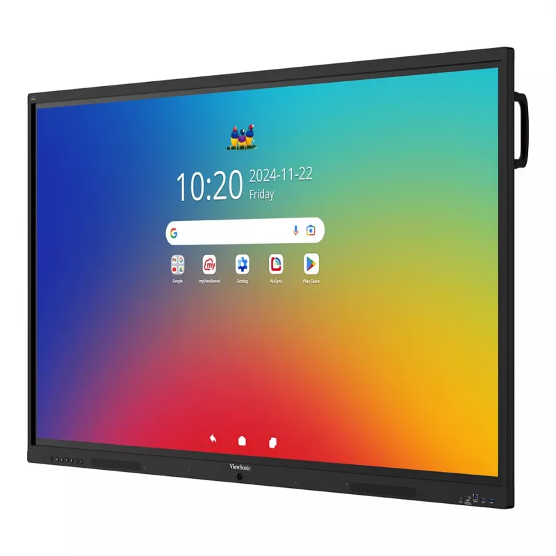 “ViewBoard 41” serijos jutiklinis ekranas, 75 colių UHD, “Android 16 EDLA”, IR, 450 nitų, 2 x 20 W + 15 W žemų dažnių garsiakalbis + 8 mikrofonų masyvas, 3 x USB-C, 8/128 GB, 8 branduolių procesorius