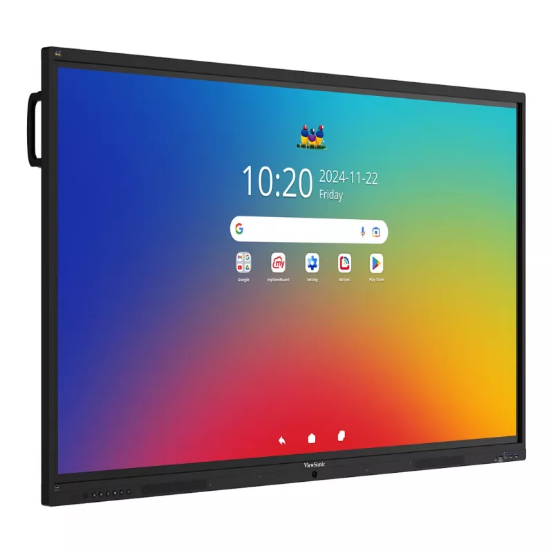 “ViewBoard 41” serijos jutiklinis ekranas, 75 colių UHD, “Android 16 EDLA”, IR, 450 nitų, 2 x 20 W + 15 W žemų dažnių garsiakalbis + 8 mikrofonų masyvas, 3 x USB-C, 8/128 GB, 8 branduolių procesorius