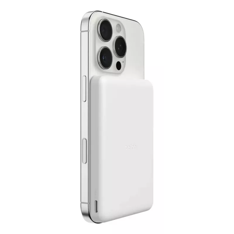 Išorinė baterija Belkin BPD010hqWH 5000 mAh, belaidis įkrovimas 7.5 W, USB-C, balta