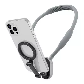 Telesin magnetinis kaklo laikiklis MNM-002, skirtas iPhone (12–16) — reguliuojamas kampas, lengvas
