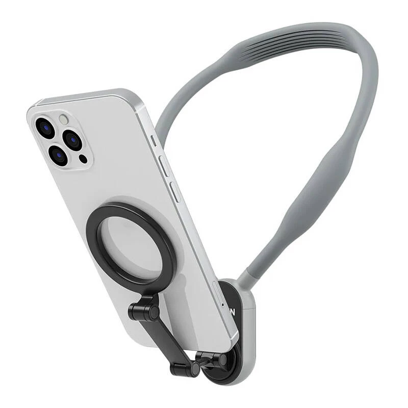 Telesin magnetinis kaklo laikiklis MNM-002, skirtas iPhone (12–16) — reguliuojamas kampas, lengvas