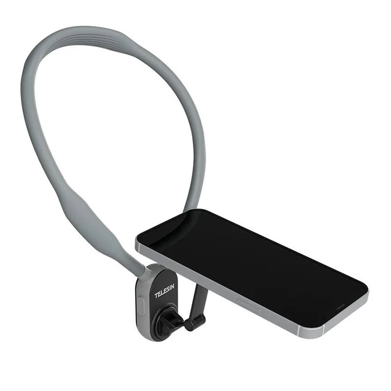Telesin magnetinis kaklo laikiklis MNM-002, skirtas iPhone (12–16) — reguliuojamas kampas, lengvas