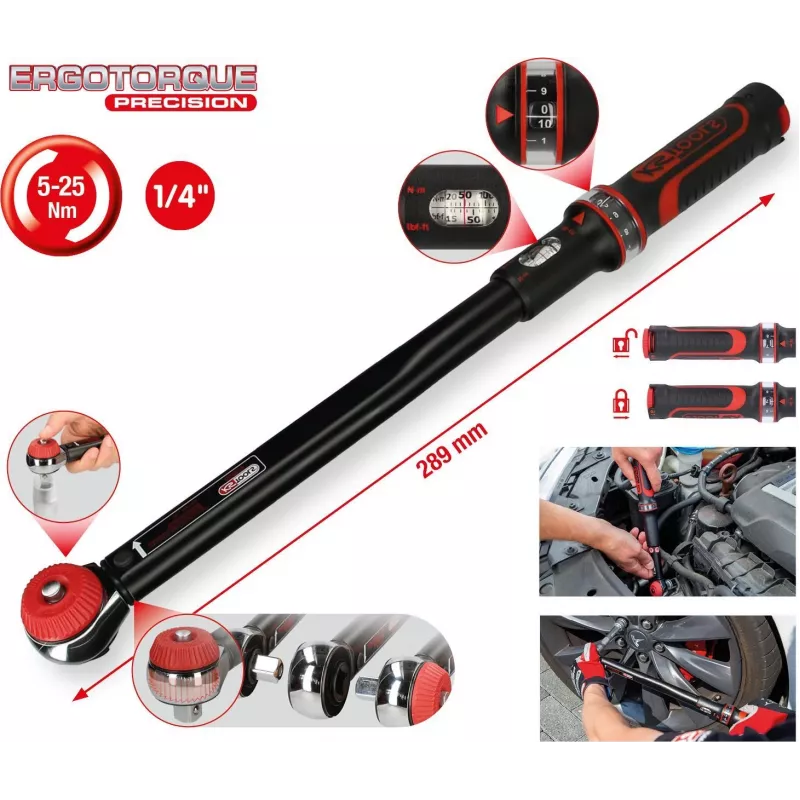 KS TOOLS ERGOTORQUE - Dinamometrinis veržliaraktis - 1/4 - 5 - 25 N·m