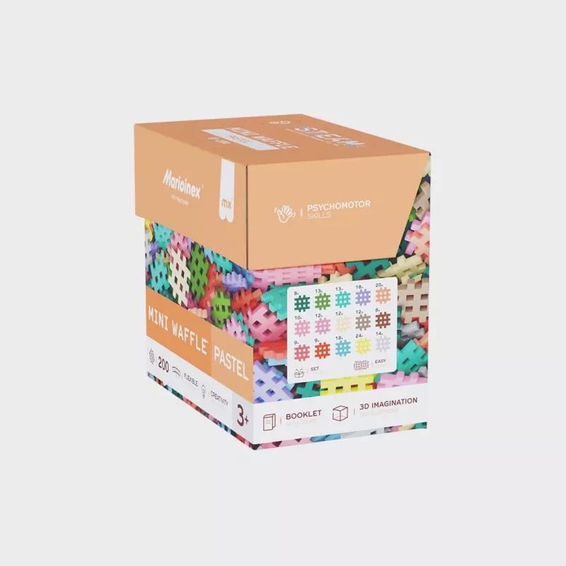 Konstrukcinės kaladėlės Marioinex Mini Waffle 200 vienetų pastelinės — konstravimo rinkinys vaikams