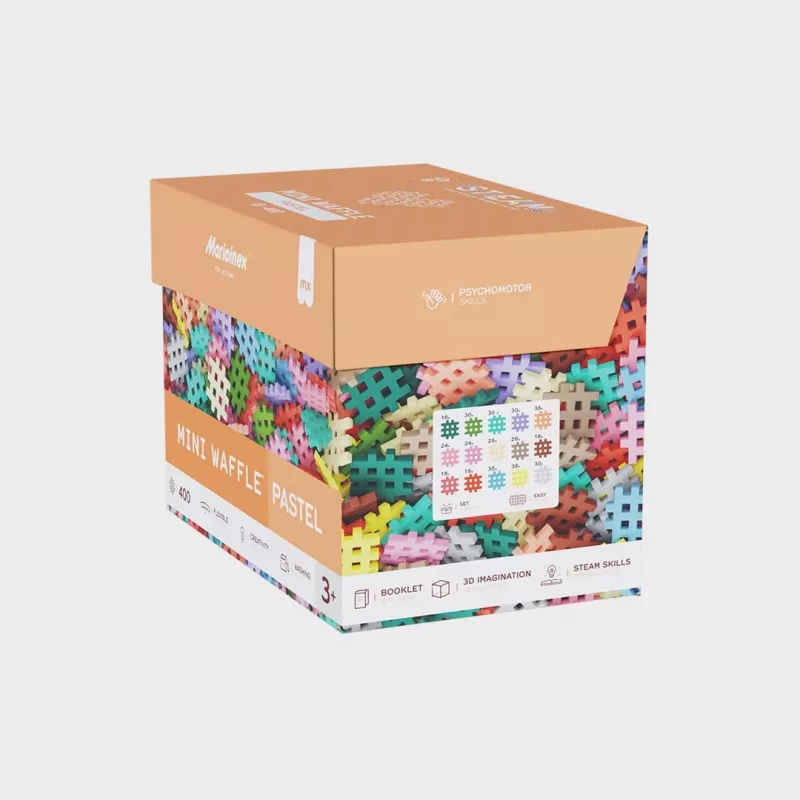 Konstrukciniai blokeliai Marioinex Mini Waffle 400 vienetų pasteliniai — statybos rinkinys vaikams