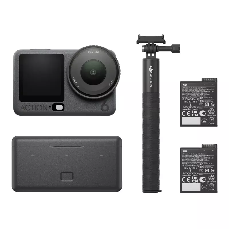 Veiksmo kamera DJI Osmo Action 6 Adventure Combo — 38 MP, 4K Ultra HD, 1/1,1 colio CMOS, 155° matymo laukas, 2x skaitmeninis priartinimas