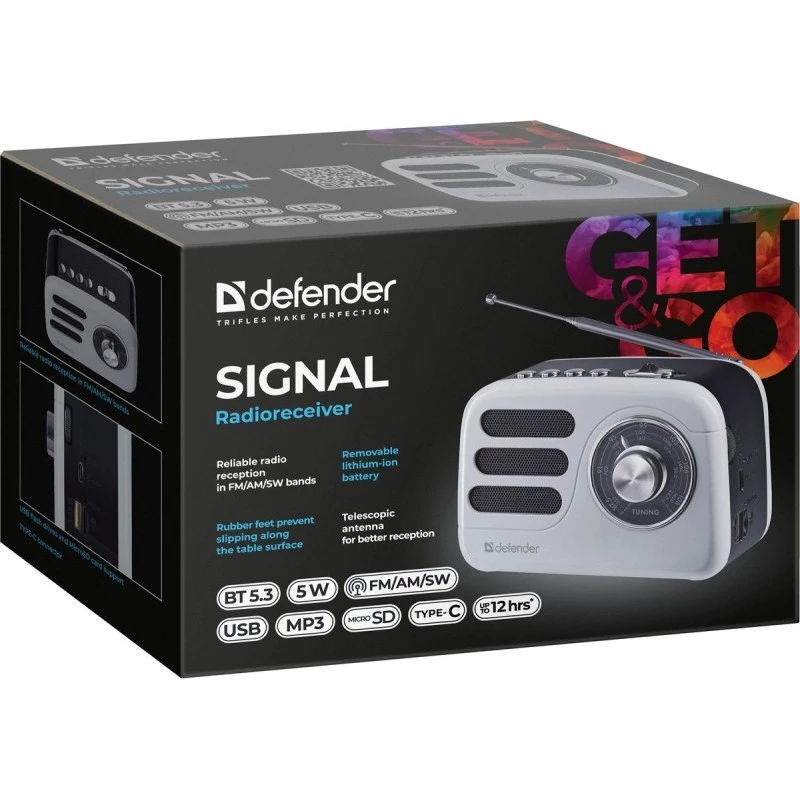 Nešiojamas garsiakalbis DEFENDER SIGNAL su FM/MP3/SD/USB ir Bluetooth (5W, antena)