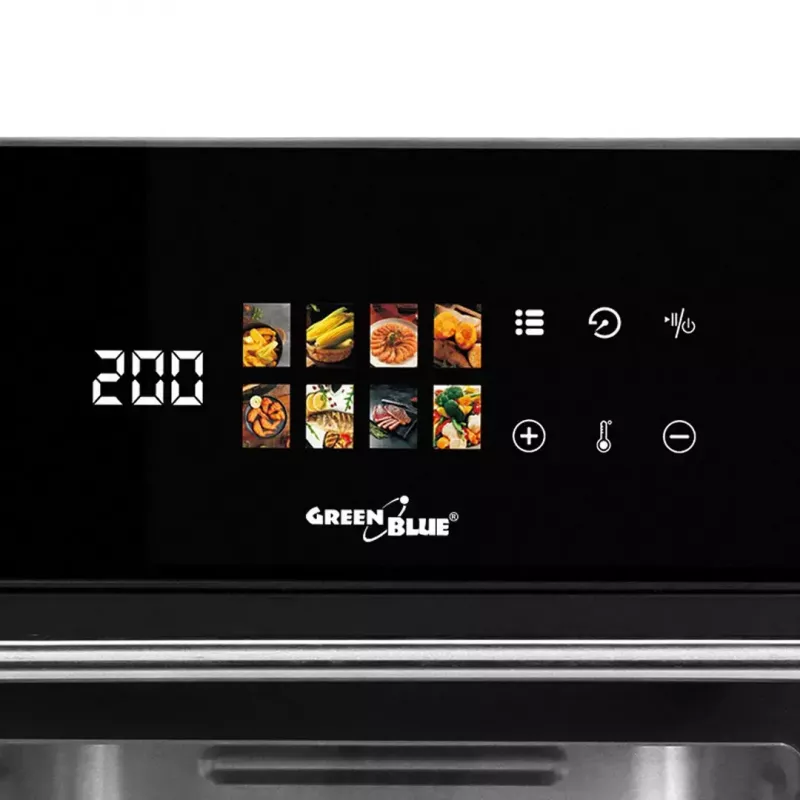Karšto oro gruzdintuvė GreenBlue GB950 1800 W, 10 l talpa, 8 programos, jutiklinis skydelis, laikmatis, juoda