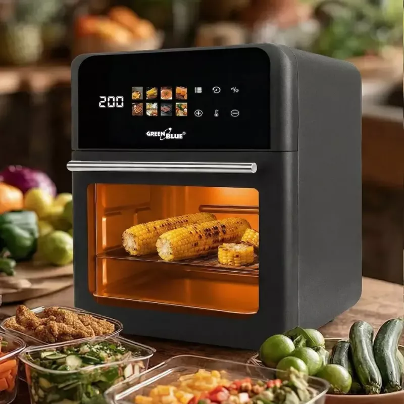 Karšto oro gruzdintuvė GreenBlue GB950 1800 W, 10 l talpa, 8 programos, jutiklinis skydelis, laikmatis, juoda