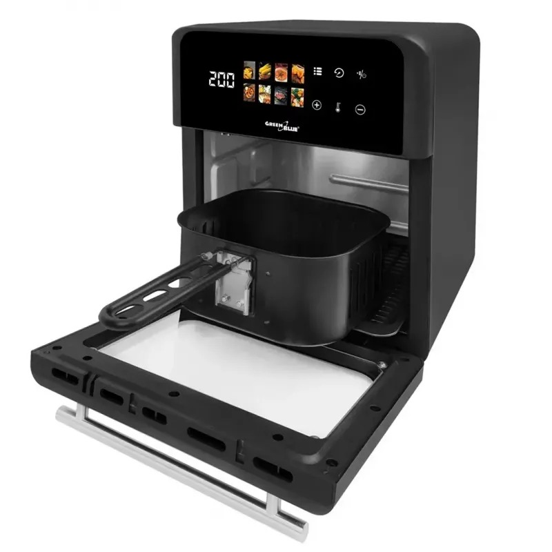 Karšto oro gruzdintuvė GreenBlue GB950 1800 W, 10 l talpa, 8 programos, jutiklinis skydelis, laikmatis, juoda