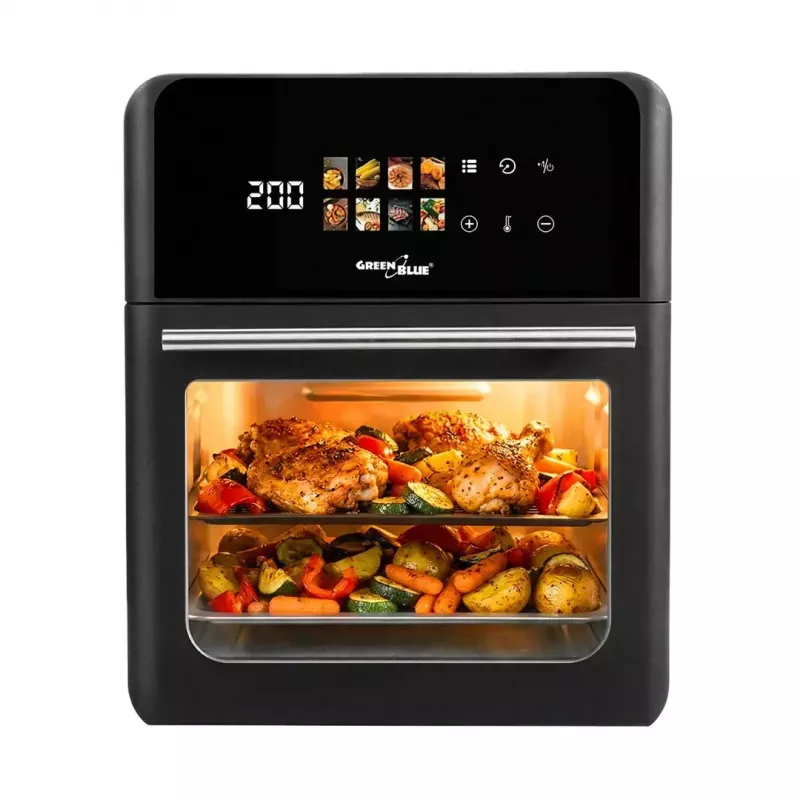 Karšto oro gruzdintuvė GreenBlue GB950 1800 W, 10 l talpa, 8 programos, jutiklinis skydelis, laikmatis, juoda