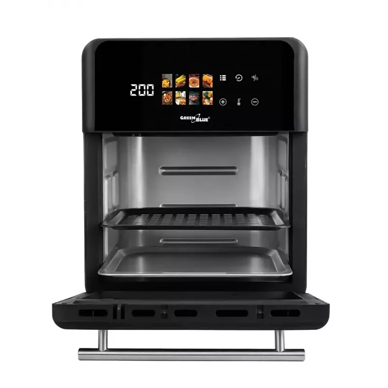 Karšto oro gruzdintuvė GreenBlue GB950 1800 W, 10 l talpa, 8 programos, jutiklinis skydelis, laikmatis, juoda
