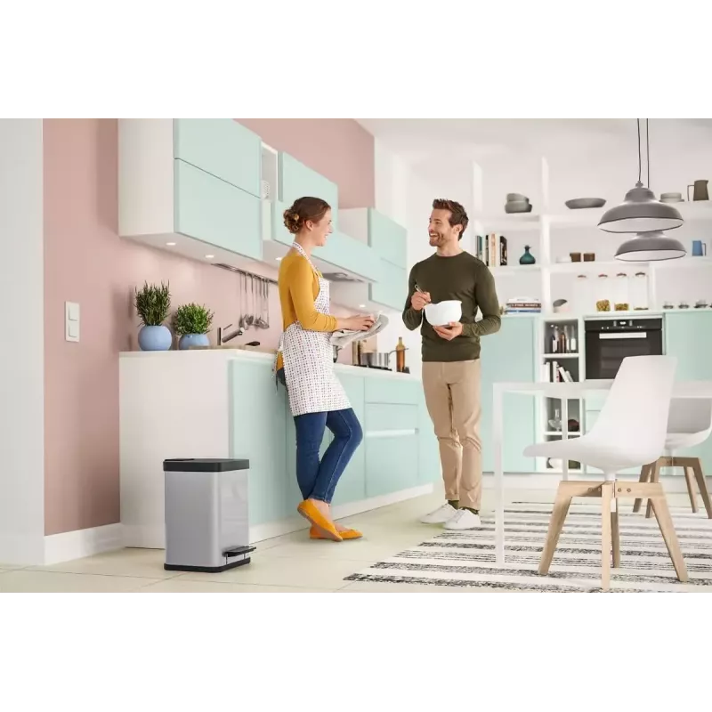 Hailo Öko duo Plus M 18 L stačiakampė plieninė virtuvės atliekų dėžė, 2 skyriai, sidabrinė