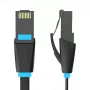 Plokščas tinklo kabelis UTP CAT6 Vention IBJBI RJ45 Ethernet 1000Mbps 3m Juodas
