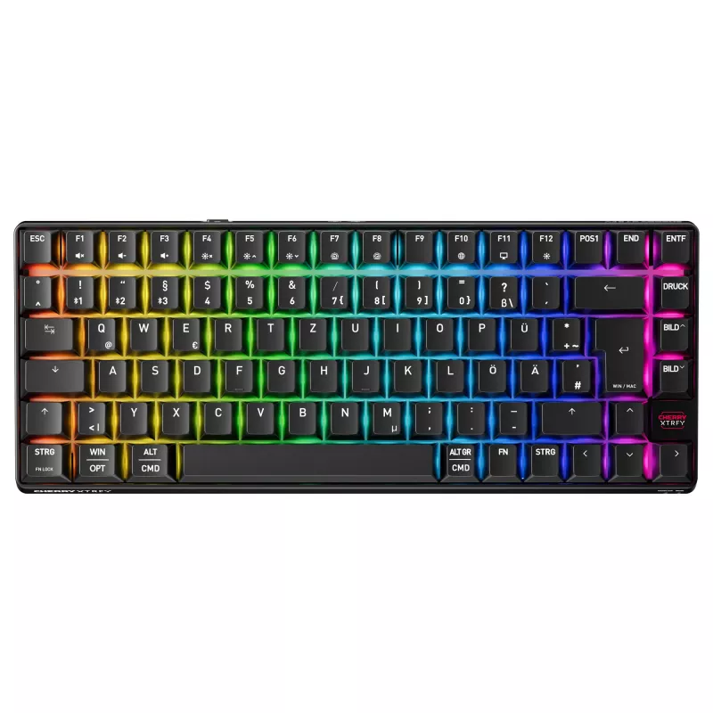 Belaidė žaidimų klaviatūra Cherry XTRFY K33 Compact 75% QWERTZ vokiška USB + RF + Bluetooth RGB juoda