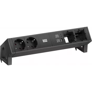 Bachmann DESK2 maitinimo modulis su 2x CEE7/3 lizdais, 2x kompiuterio prievadais, 2x USB įkrovikliu 22W, juodas, 0,2 m GST