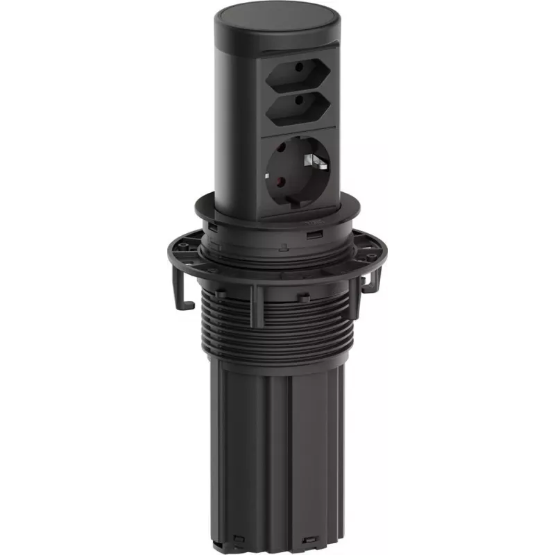Maitinimo lizdų blokas Bachmann ELEVATOR2 BM0020498 su 1x CEE7/3 ir 2x Euro lizdais, RAL9005, 2,0 m kabelis