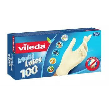 Vienkartinės latekso pirštinės VILEDA Multi Latex 100, smėlinės, dydis S/M, 100 vnt.