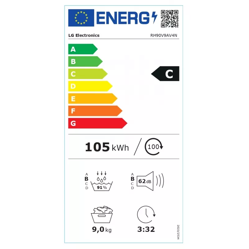 LG RH90V9AV4N, Šilumos siurblys, 9 kg, gylis 66 cm - Skalbinių džiovyklė