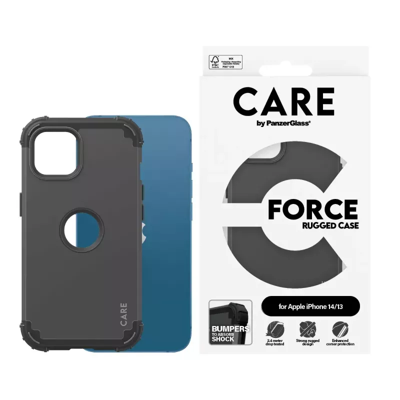 PanzerGlass CARE by madingas dėklas Juoda FORCE iPhone 14 13