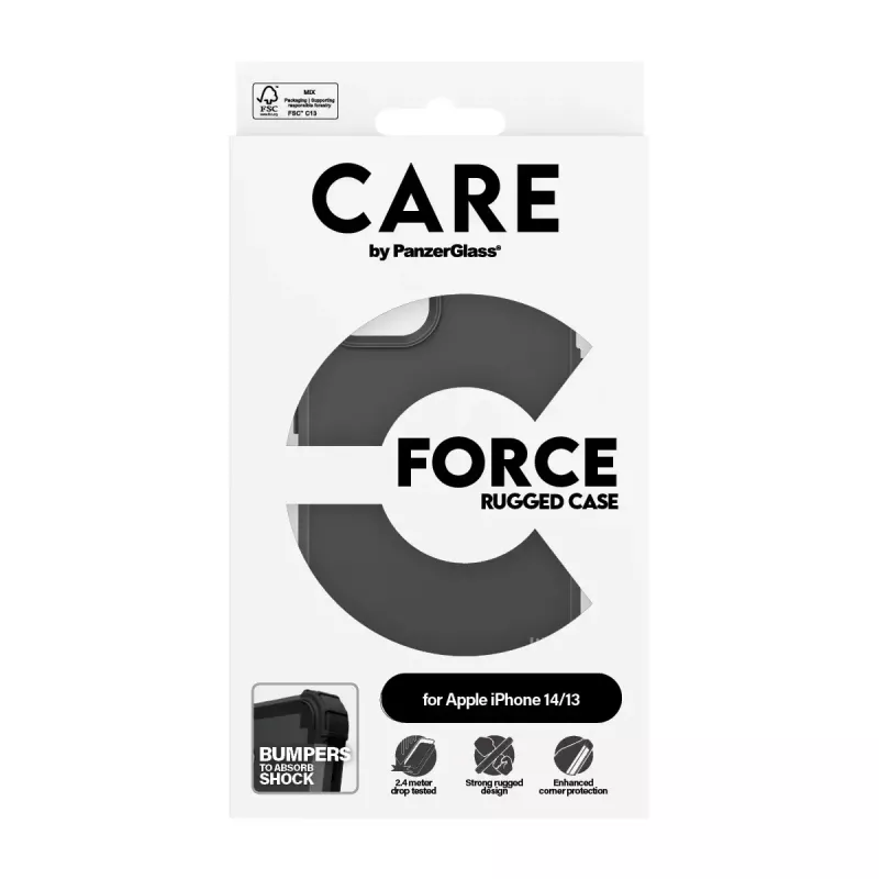 PanzerGlass CARE by madingas dėklas Juoda FORCE iPhone 14 13