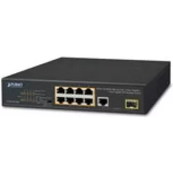 Nevaldomas Gigabit PoE tinklo komutatorius PLANET FGSD-1011HP — 9 x RJ-45 (10/100/1000), 1U montavimui į stovą, mėlynas