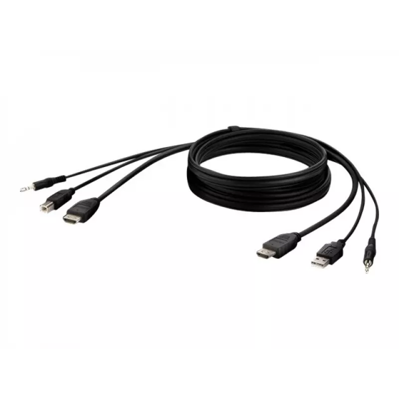 KVM kabelis Belkin F1DN1CCBL — HDMI į USB A/B su garsu, USB klaviatūros/pelės prievadai, 3 m